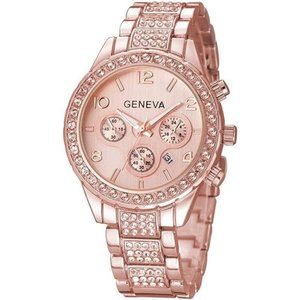 Luxury Unisex Pave Floating Crystal Diamonds Calendar Digital Quartz Watch